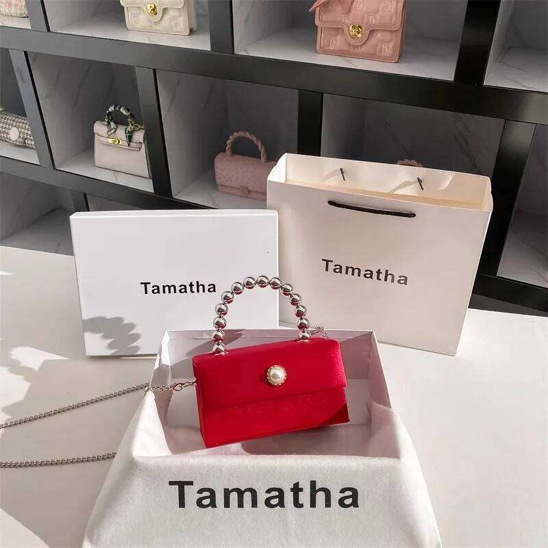 High Quality Women Handbag Satin Square Box Beads Beaded Handheld Evening Wedding Party Clutch Purse Crossbody Bag
