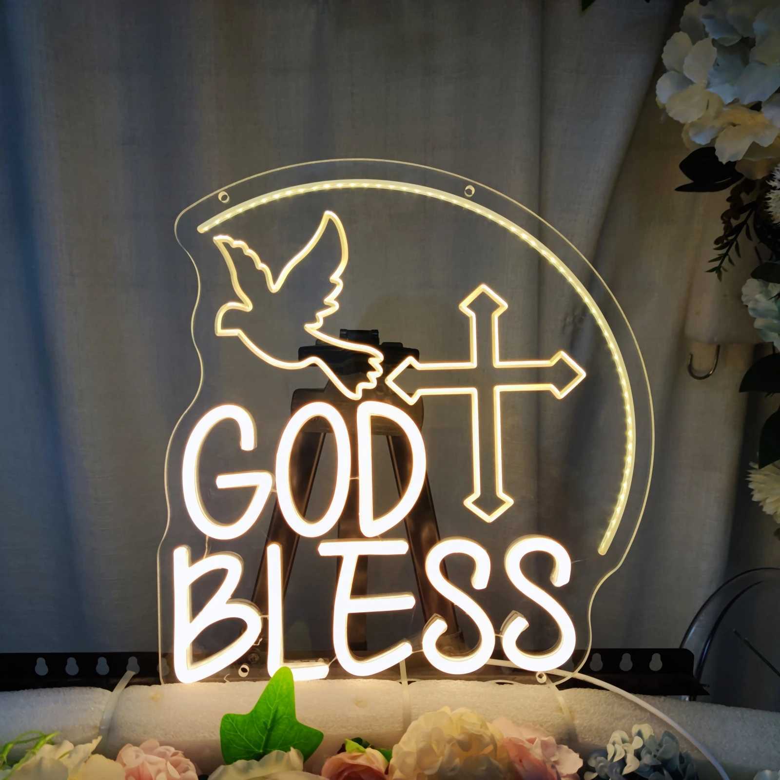 God bless Neon Sign LED neon light for Birthday Party Room Wall Decoration lights Birthday Gifts Neon Night light USB Powered XJ250602