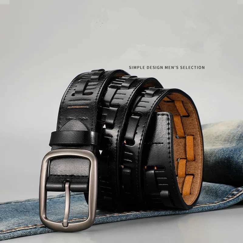New Genuine Leather Mens Belt Retro Business Fashion Belt Men Alloy Needle Buckle Handmade Personalized Woven Waist Belt for Men XJ250602