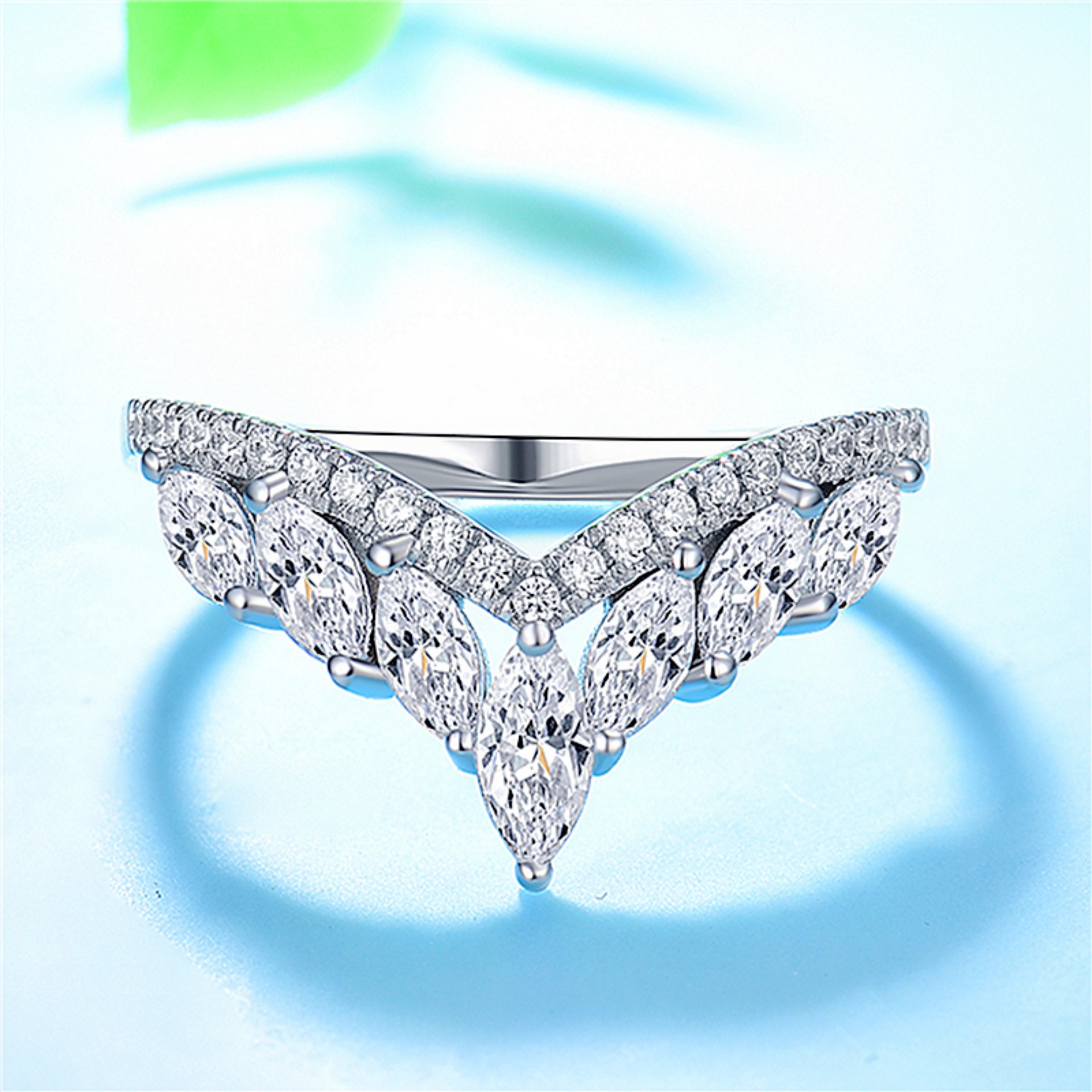 2*4 Maquise V-band ring S925 sterling silver Simple fashionable hot-selling star can be worn individually or together, making your ring finger look ev