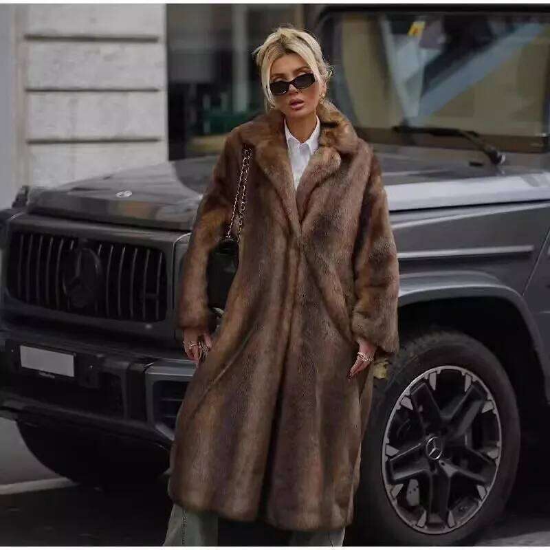 New autumn-winter imitation coat women's long whole mink fur suit collar casual