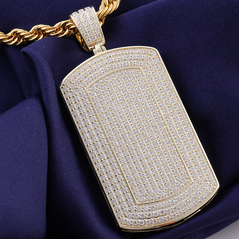 New Arrival Hip Hop Jewelry 925 Sterling Silver Micro Pave VVS Moissanite Diamond Iced Out Bling Dog Tag Sign Pendant Necklace
