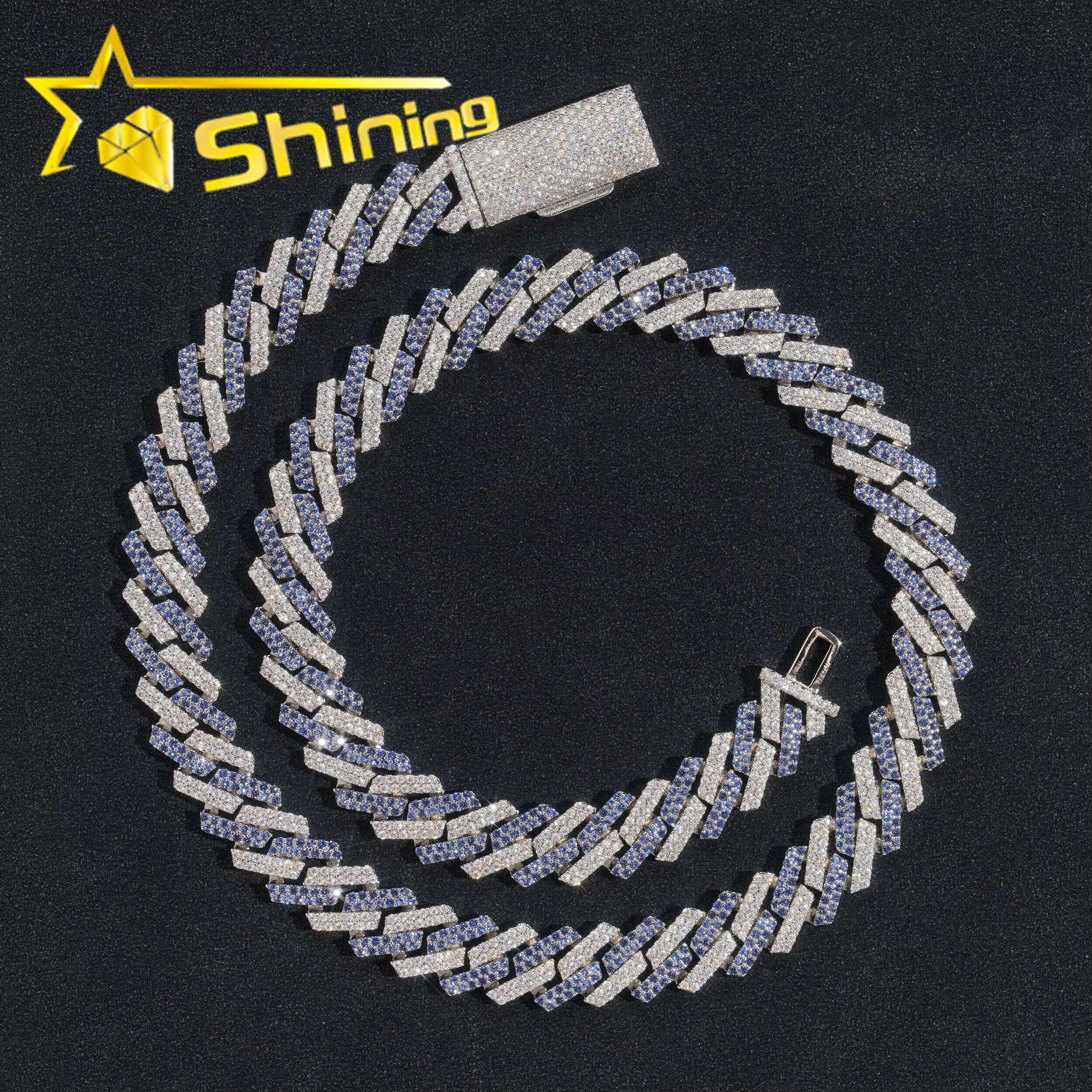 Fine Jewelry Iced Out Hip Hop Chain S925 Gold Plated VVS-FL Moissanite Mixed Synthetic Spinel Blue Fashion Long Chain Necklace