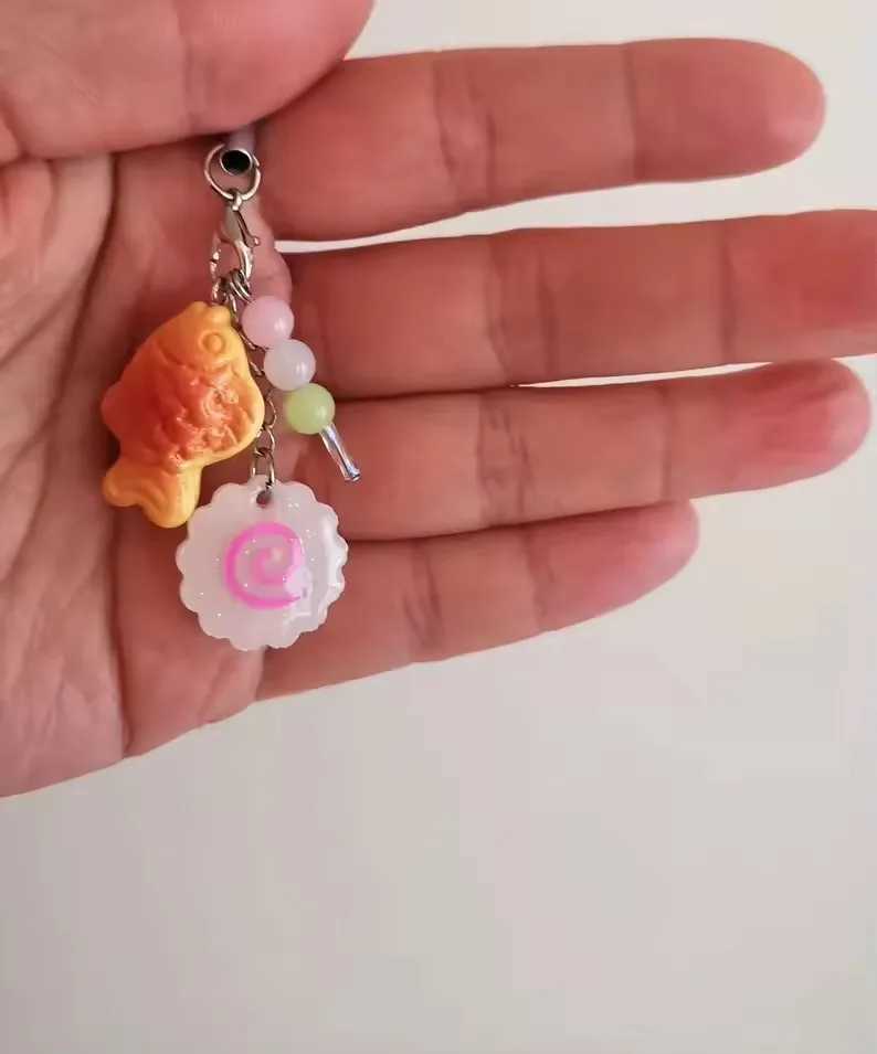 Cute Japanese Street Food Taiyaki Narutomaki Fish Cake Dango Phone Charm KeychainXJ250602