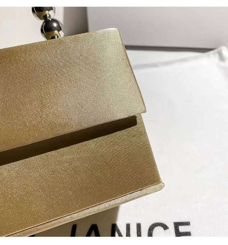 Satin Square Fashion Women Handbag Beads Beaded Handle Evening Wedding Party Clutch Purse Shoulder Crossbody Bag