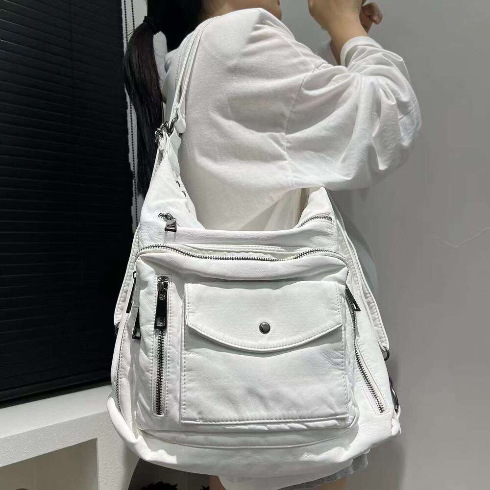 Women's charter flight backpack shoulder crossbody bag fashionable Y2K washed and worn large capacity multifunctional