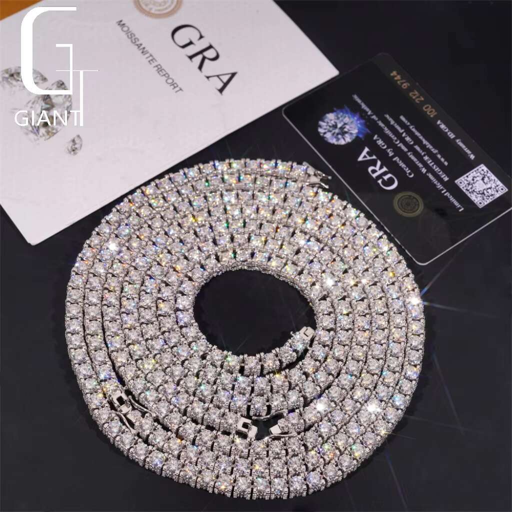 Hip Hop Fully Iced Out Double Sides 925 Sterling Silver VVS1 5mm 6.5mm Moissanite Diamond Cluster Tennis Chain Bracelet