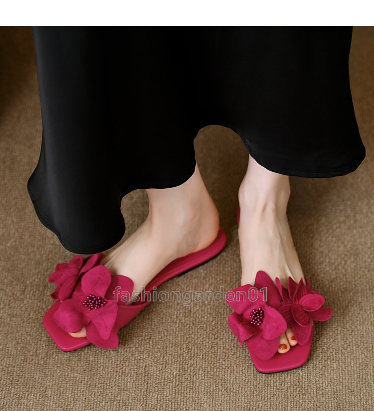 2025 designer slides Women's Flats slippers Summer sandals Sexy Flowers Square Toe Slip on Slipper for Women Shoes sandles Casual Womens sliders 