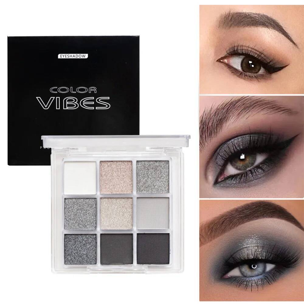 9 Colors Cool Toned Black y Matte Glitter Eyeshadow Palette Smoky Shadow Eye Pigments Palett