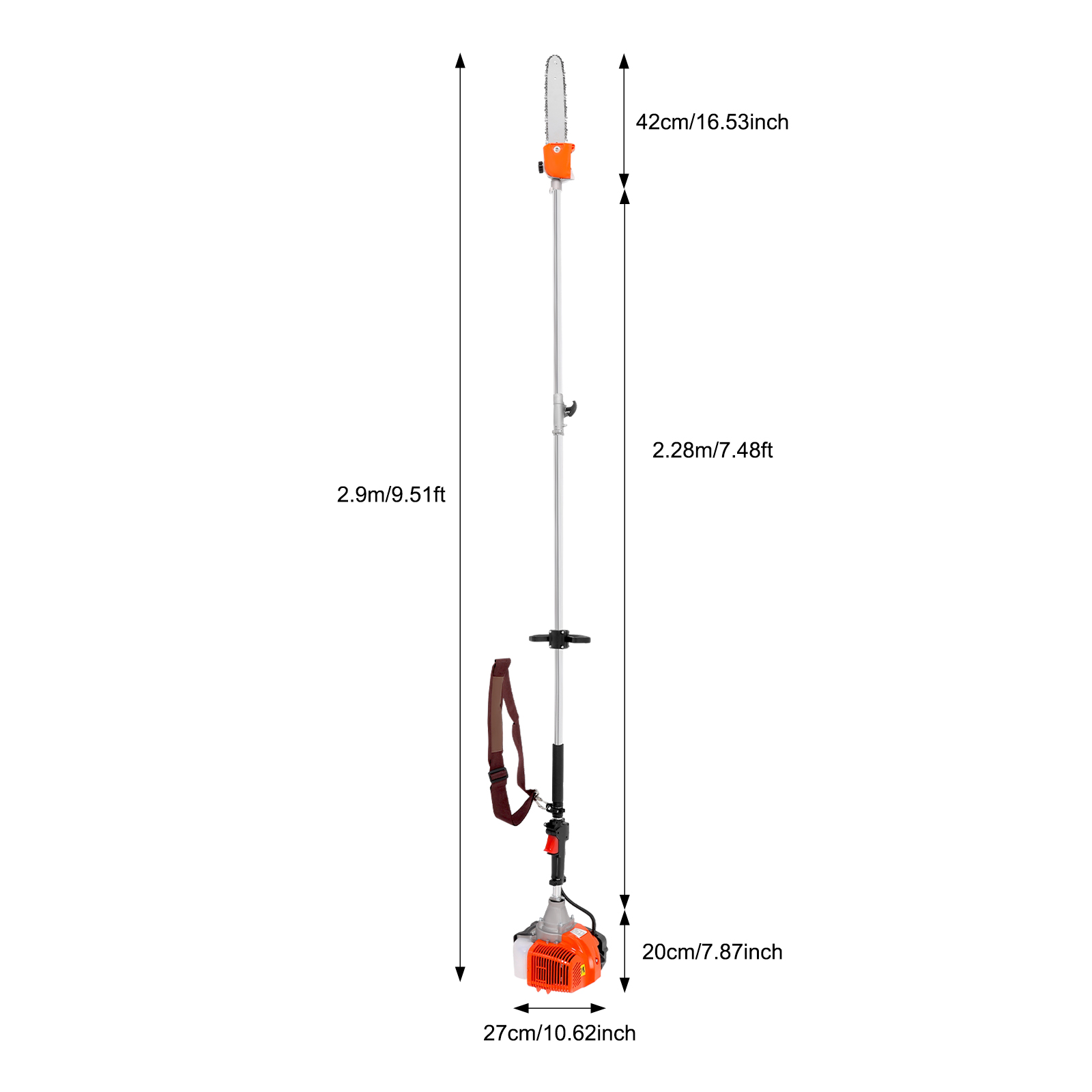 2-Stroke 52cc Pneumatic Chainsaw Pole Saw, Air-Cooled Pruner Gas Powered Tree Trimmer Tool Pruning Saw for Agricultural Gardening High Branch Saw