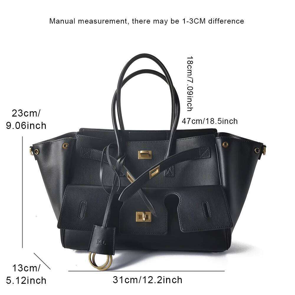 New Genuine Leather Capacity Women's Dark Motorcycle Tote Large Square Buckle Underarm Bag Multi-Pocket Women