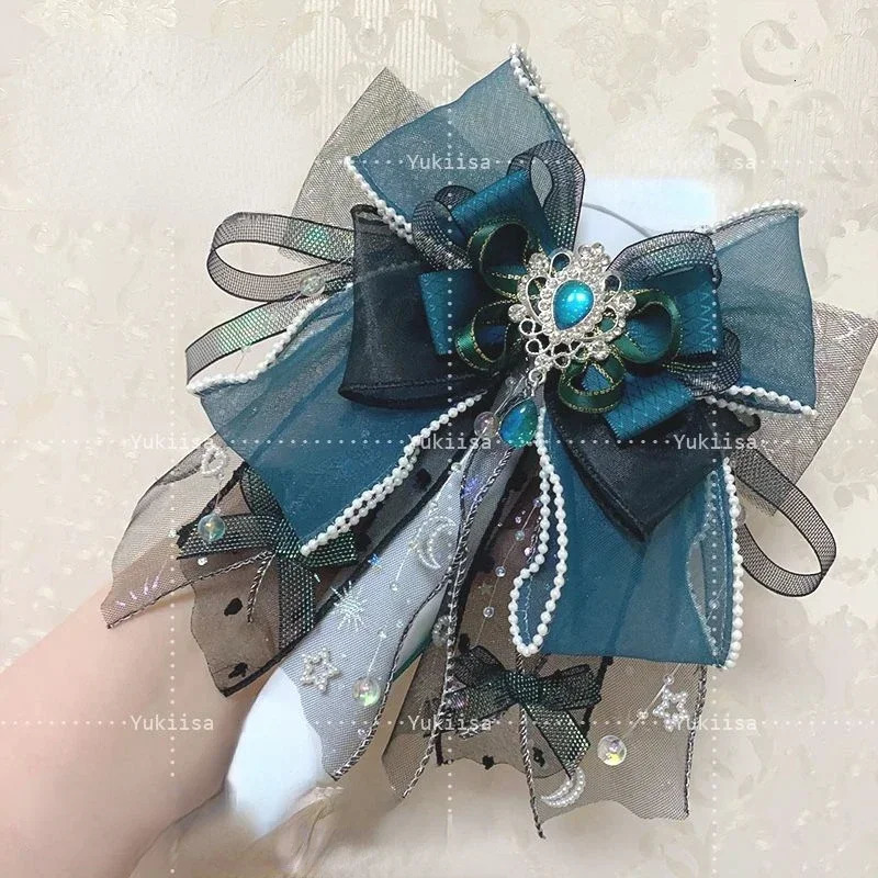 Womens Rhinestone Bow Tie Cosplay Shirt Collar Flowers Brooch Clip Headpiece Fashion Lolita Accessories Gifts for Women 250530