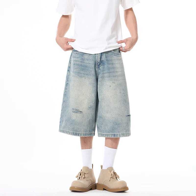 New Summer Loose Denim Shorts Men Y2k Oversize Fashion Washing Ripped Mens Shorts Streetwear Vintage Baggy Hole Short Jeans T250603