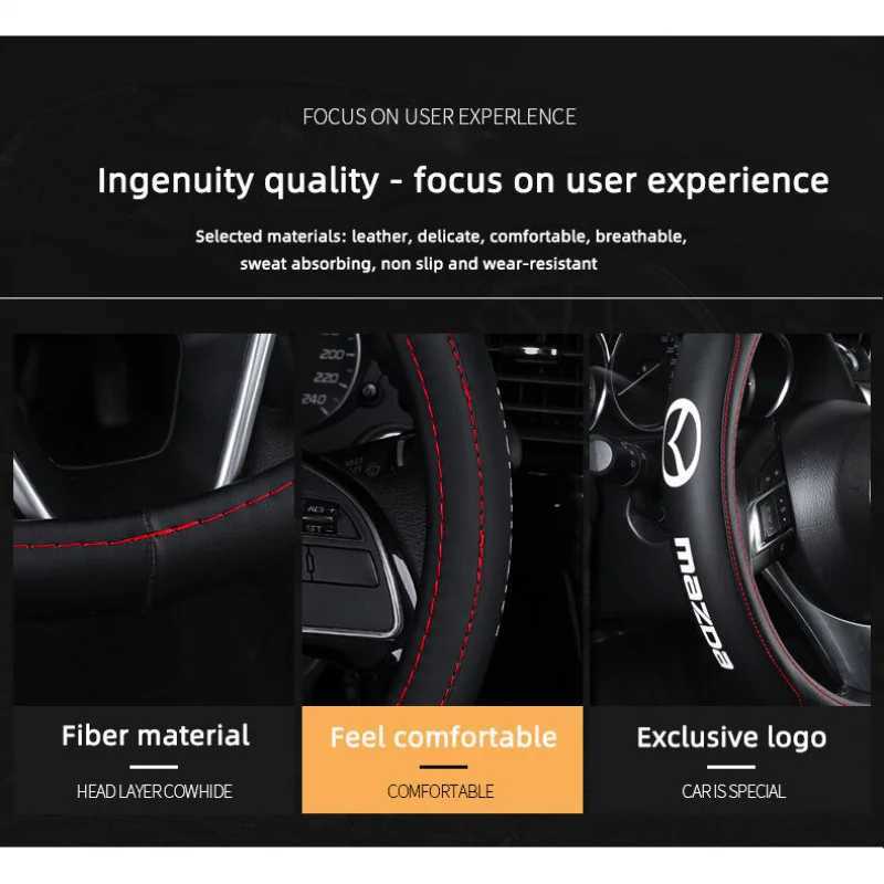 PU Leather Car Steering Wheel Cover for CX-3 CX-4 CX-5 CX-7 CX-9 Mazda 3 Axela 6 Gh Gj Demio Anti-Slip Funda Volante R250603