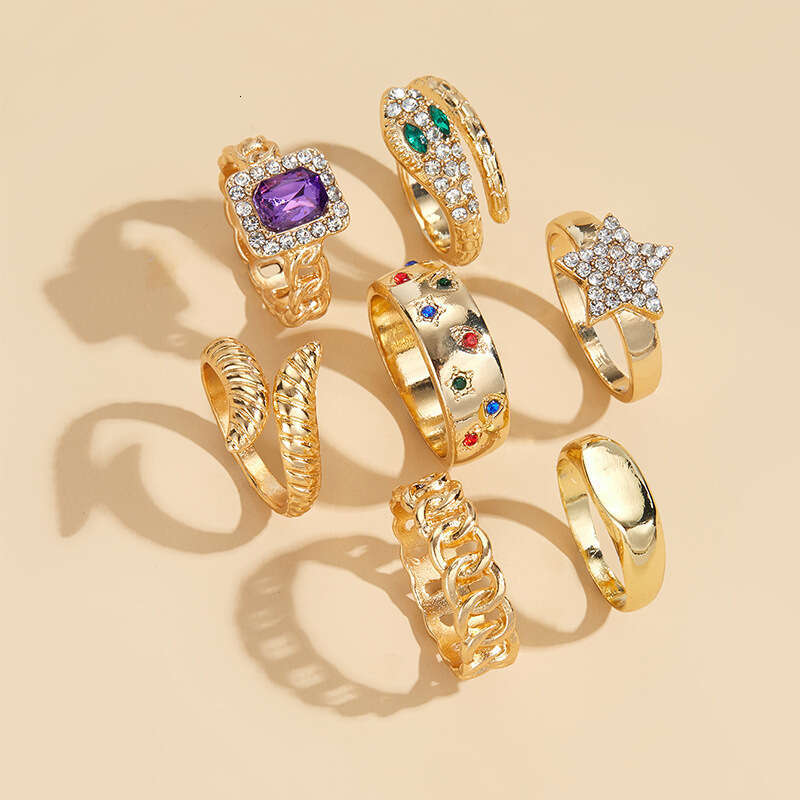 Light Luxury 7-Piece Set Star Niche Style Layered Wear Alloy Open Ring for Women