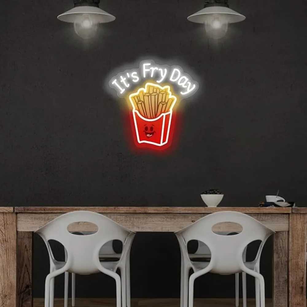 French Fries Neon Light Its Fry Day Neon Sign Fast Food Neon Food Shop Restaurant Wall Decor Shop Sign Home Kitchen Wall Decor XJ250602