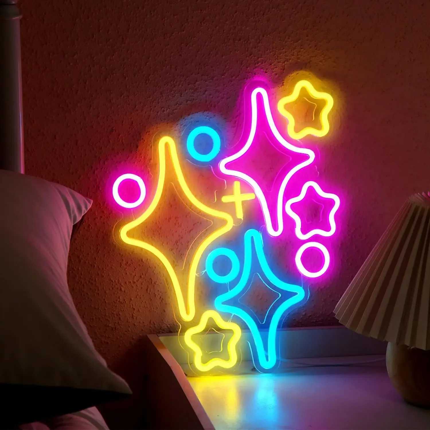 Stars Neon Sign LED Neon Sign for Wall Decoration with USB Dimmable Neon Sign for Different Occasions Like Bar Party XJ250602