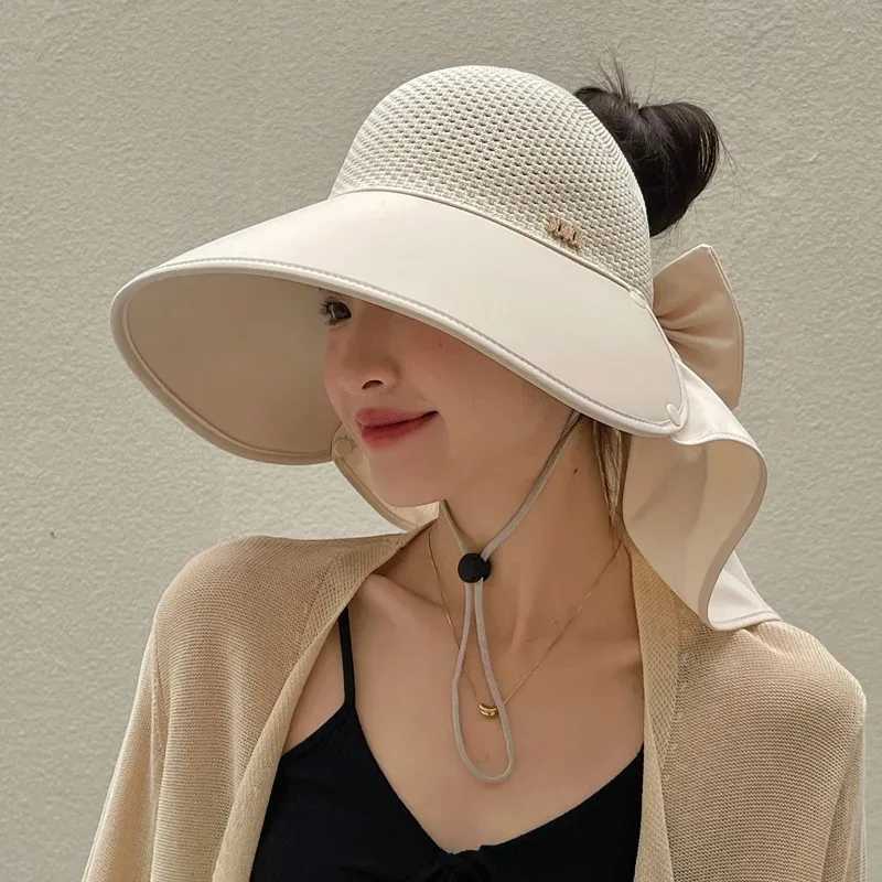 Fashion Wide Brim Cap Hat Shawl Sunblock Beautiful Women Summer Outdoor UV-proof Empty Wide Brim Cycling Face Visor Sun M10 W250602