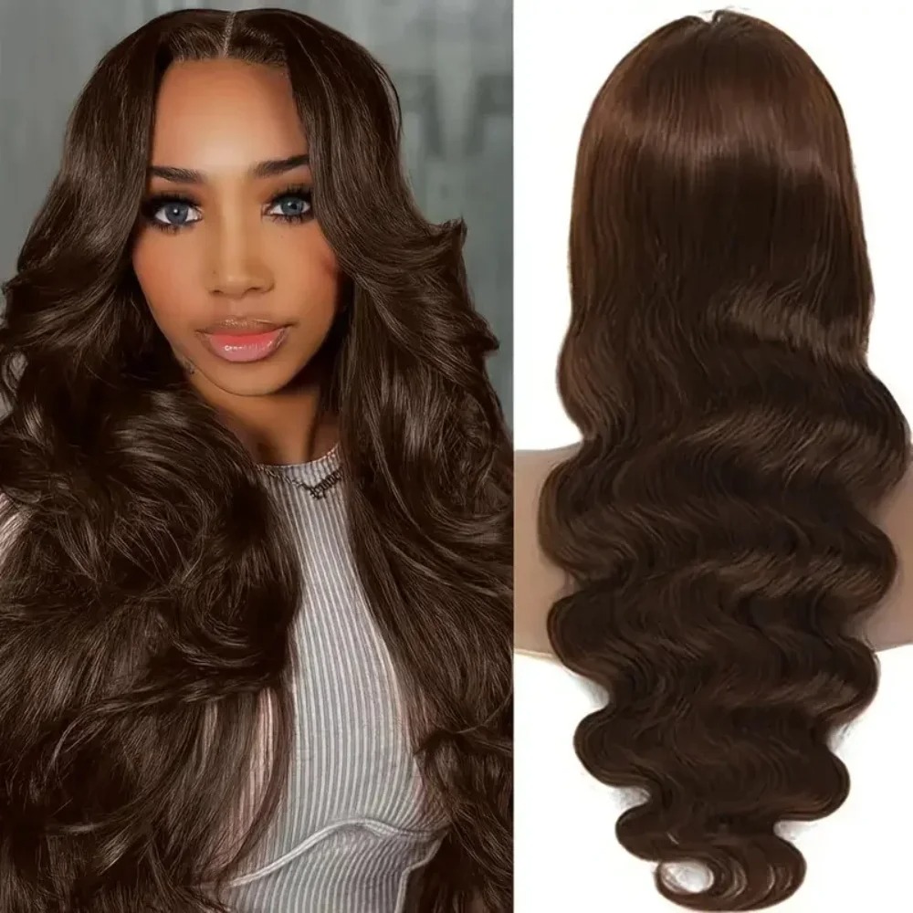 Chocolate Brown Lace Front Wig Human Hair 200 Body Wave Wigs PrePlucke 13x4 HD Lace Frontal Wig Brown Human Hair Wig Synthetic