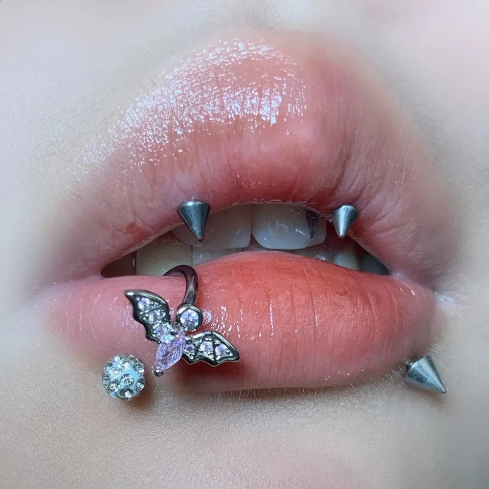 Punk Cool Bat Spider Pink Skull Lip Ring C-shaped Stainless Steel Zircon Labret Piercing Fashion Body Jewelry Halloween Gifts 250530