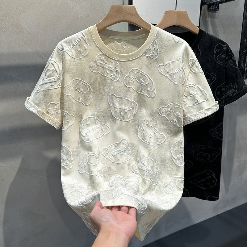 2025 New Summer Men's T-shirt New Fashionable Texture Pattern Men's Short Sleeve T-shirt Design Printed Slimming Designer Camo Round Neck Ha