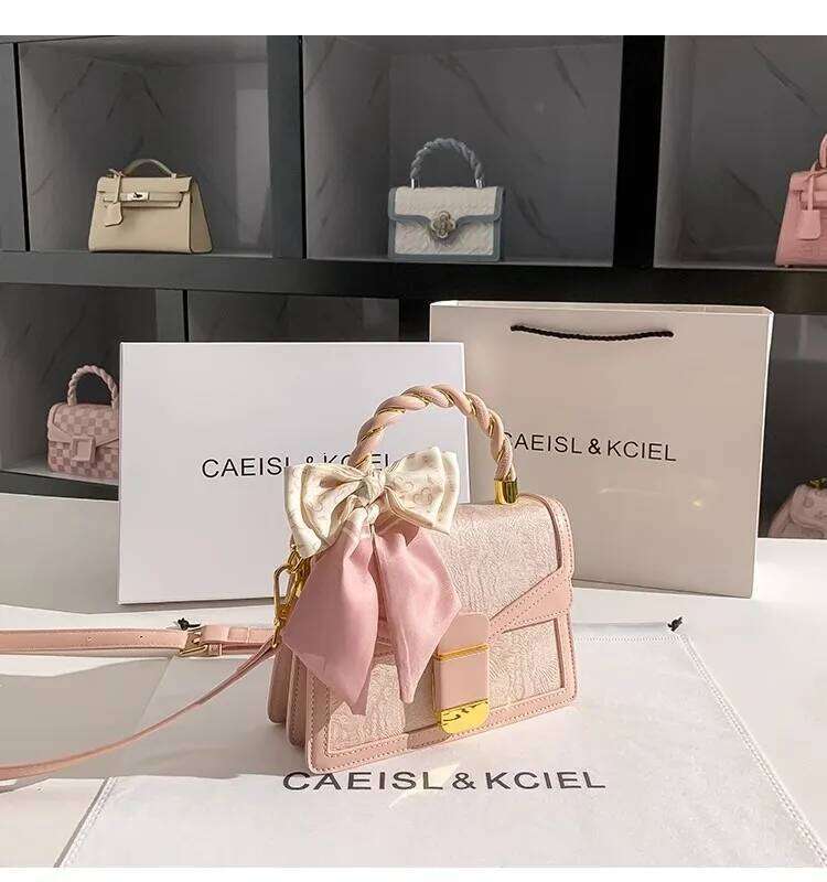 Pink Color Fashion Embroidery Square Women's Handbag Lady Purse Textured Leather Shoulder Messenger Female Casual Bag