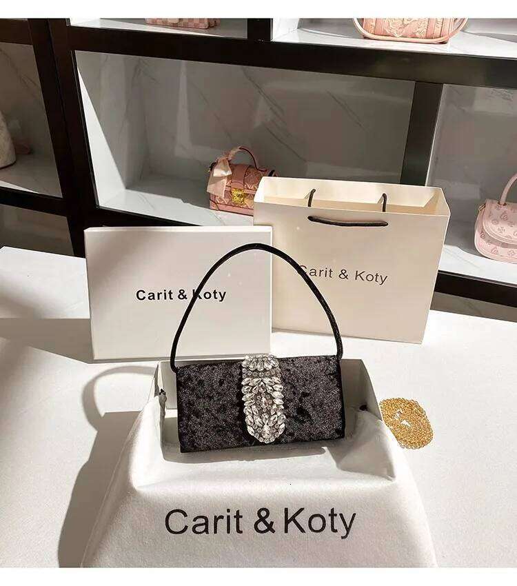 Autumn Fashion Veet Women's Handbag Crystal Rhinestones Dia Evening Wedding Party Clutch Purse Crossbody Bag