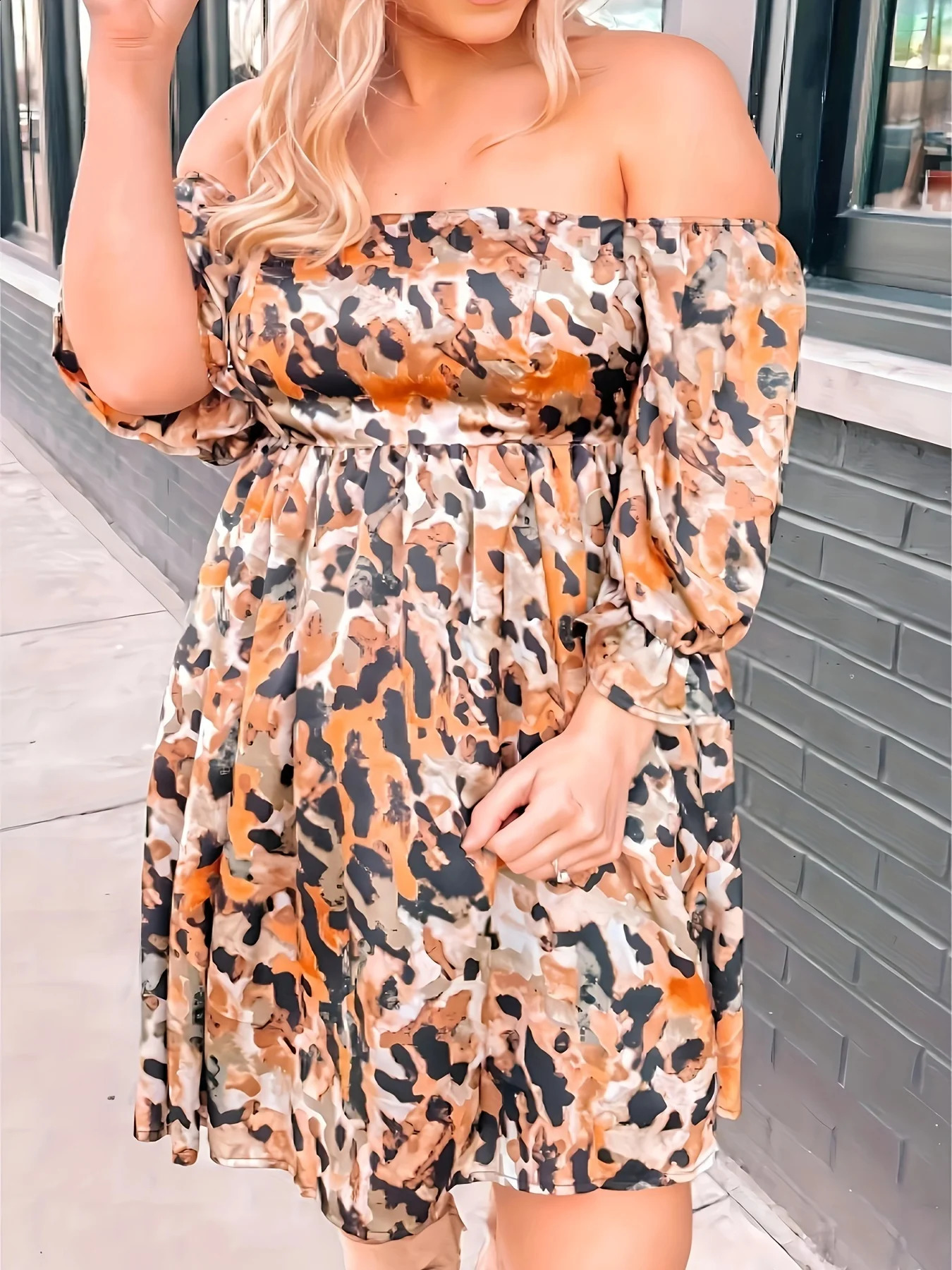 Plus size spring and summer clearance burst a line collar leopard print dress big half sleeve 250526