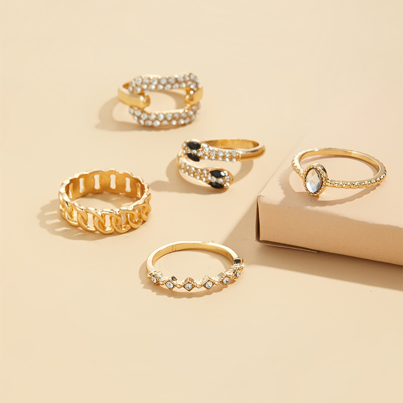 New Style Elegant and Versatile Women Alloy Snake shaped Ring Set with Individual Ins Style