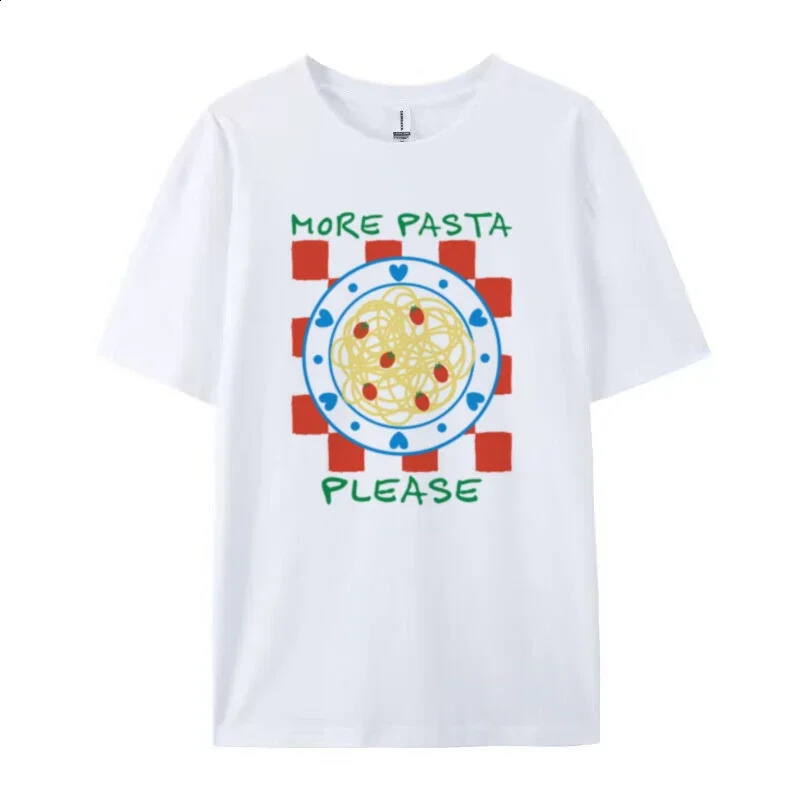 Women Retro Aesthetic Pasta Lover T-Shirt Hippie Funny Italian Food T-Shirt Cute Spaghetti Shirt Summer Loose Fashion Tops Gift 250529