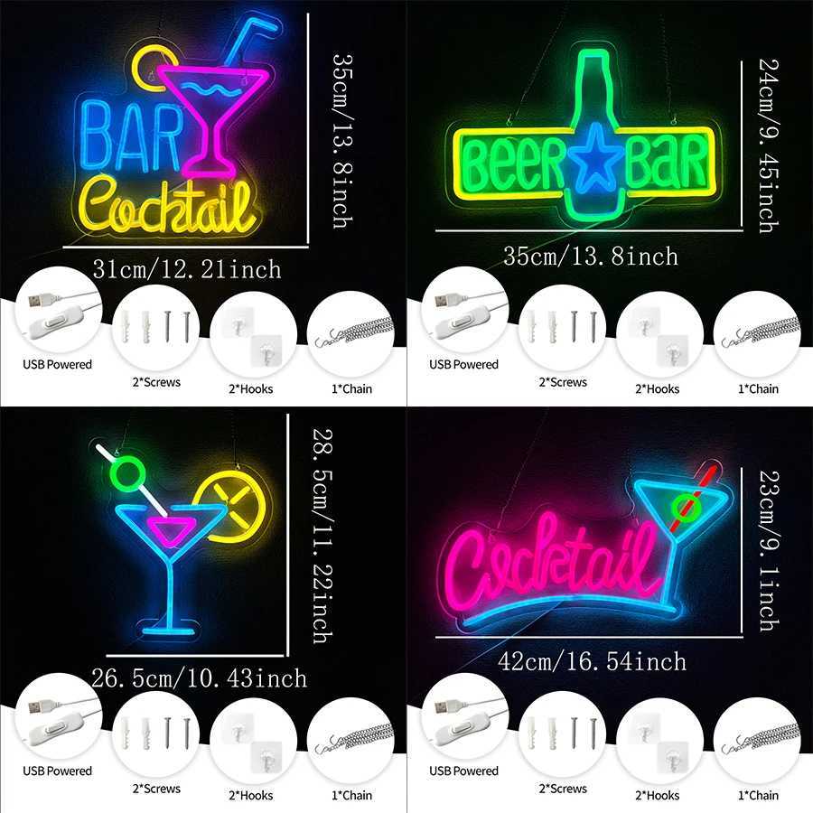 Cocktail Series Neon Signs Wine Glass LED Wall Lamp USB Power Supply Light Used for Bedroom Bar Club Entertainment Art Decor XJ250602