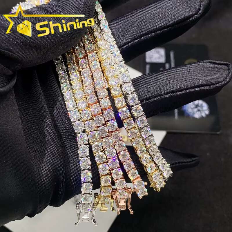 Trendy Hip Hop Jewelry 925 Silver Moissanite Chain 4MM Moissanite Tennis Necklace