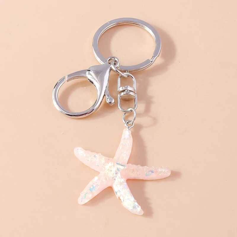 Cute Enamel Summer Beach Conch Shell Keychain Starfish Key Ring Pendant for Women Girls Handbag Decor DIY Handmade Jewelry Gift XJ250602