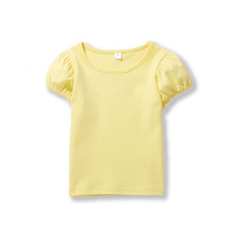 Girls 100% Cotton Short Sleeve Summer Puff Tee T-shirts for School Play Toddlers Teenagers Casual Tops Tees Solid 1-14Yrs T250603