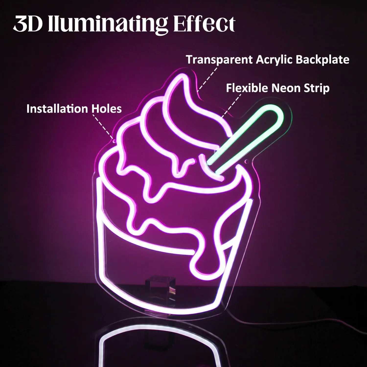 Ice Cream Neon Sign USB Powered Dimmable Neon Light For Wall Decor Bedroom Decor Party Birthday Handmade Art Gift Dessert Shop XJ250602