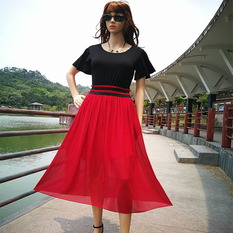 women's wear 2025 New Chiffon Patchwork Color Block Flared Plus Size Women's Dress