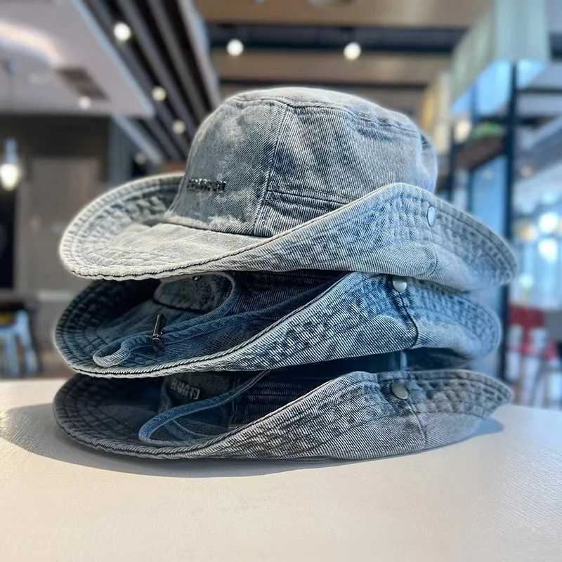 Denim Cloth Bucket Hat Men Women Outdoor Fisherman Cap Retro Casual Sun Protection Fishing Camping Spring Summer Cowboy Hat New W250602