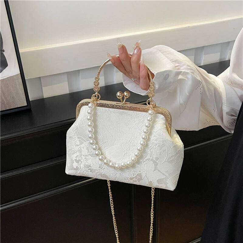 Classic Lace Vintage pearl Evening Wedding Shell Lock Bags Women Shoulder Crossbody Bag Chain Women's Handbags Purses 's