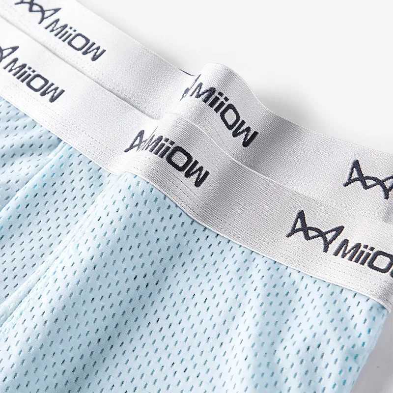 MiiOW 4Pcs Ice Silk Men Underwear Boxer 7A Antibacterial Crotch Mens Panties Sexy Mesh Breathable Man Underpants Boxer Trunks W250603