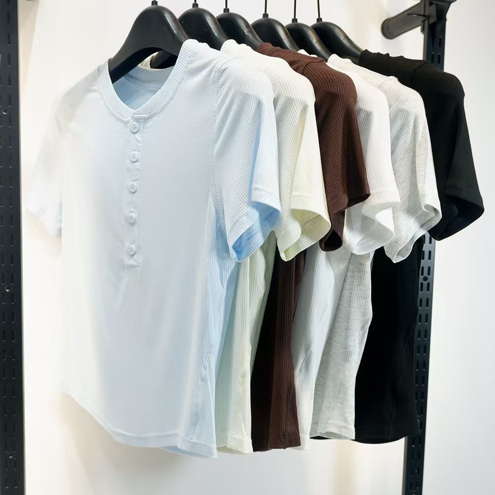 805 Women's Yoga Top Henley Tee Summer Moisture-Wicking Modal V Neck Henley Tee with Buttons Slim-Fit Stretchy Short Sleeve Women