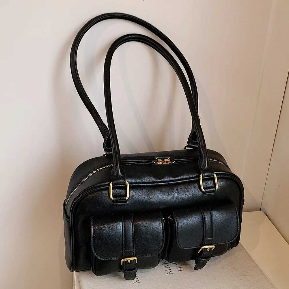 Shoulder Bags for Women PU Leather Double Pocket Female Boston Zipper Ladies Underarm Bag Retro Tote Handbag Sling Bag Y250603