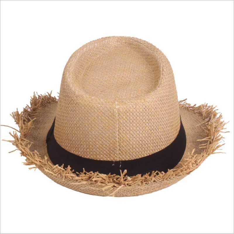 MYZOPER Breathable Tassel Fashion New Straw Hat Unisex Casual Flat Top Sun Protection Summer Hat Beach Cap W250602