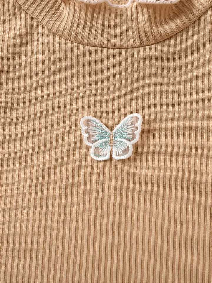 Cute summer short sleeve T-shirt with pit strip breathable comfortable skin-friendly lace collar butterfly print fashion loose for girls T250603
