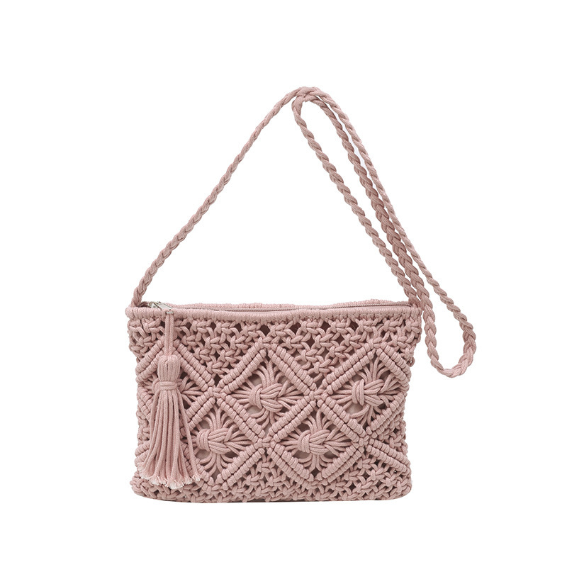 designer 2025 New Cotton Thread Tassel Woven Bag Quilted Clutch Casual Shoulder Straw Bag Versatile Women's Bag Beach Bag