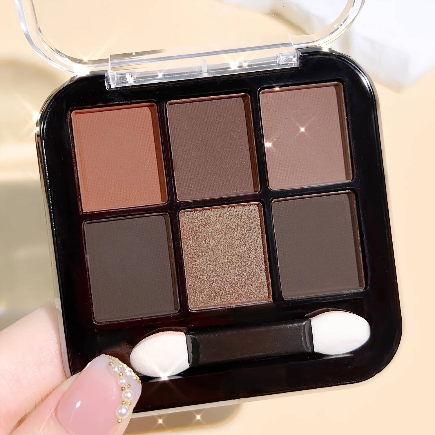 6 Colors Palette With Brush Matte Pearly Glitter High Pigmented Eyeshadow y Makeup Brown Color Brightening Eyelid
