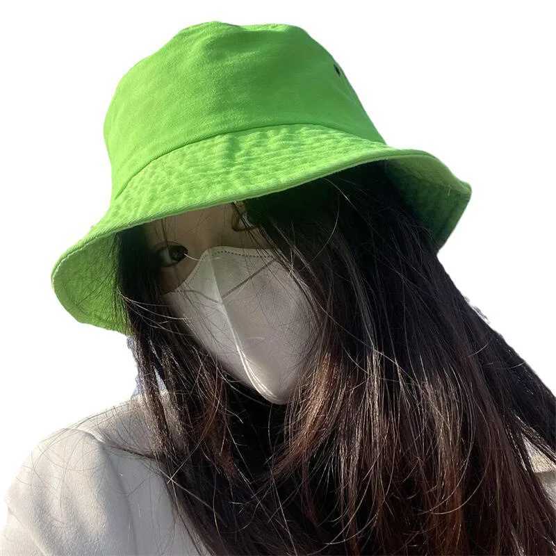 Fluorescent Bucket Hat Women Summer Hat Men Green Sunscreen Shade Street Wash Basin Panama Hat Mens Caps W250602