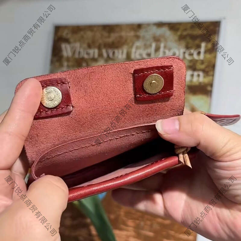 Handmade Red Leather Coin Purse Cute Mini Portable Earphone Small Card Holder
