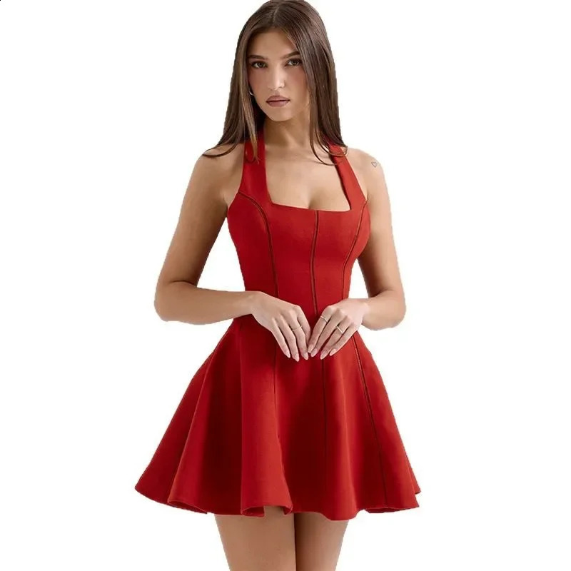 Fashionable A- Line Mini Dress Womens Sleeveless Neck Hanging Slim Fit Pure Color Spring Summer Arrival Gown for Ladies 250530