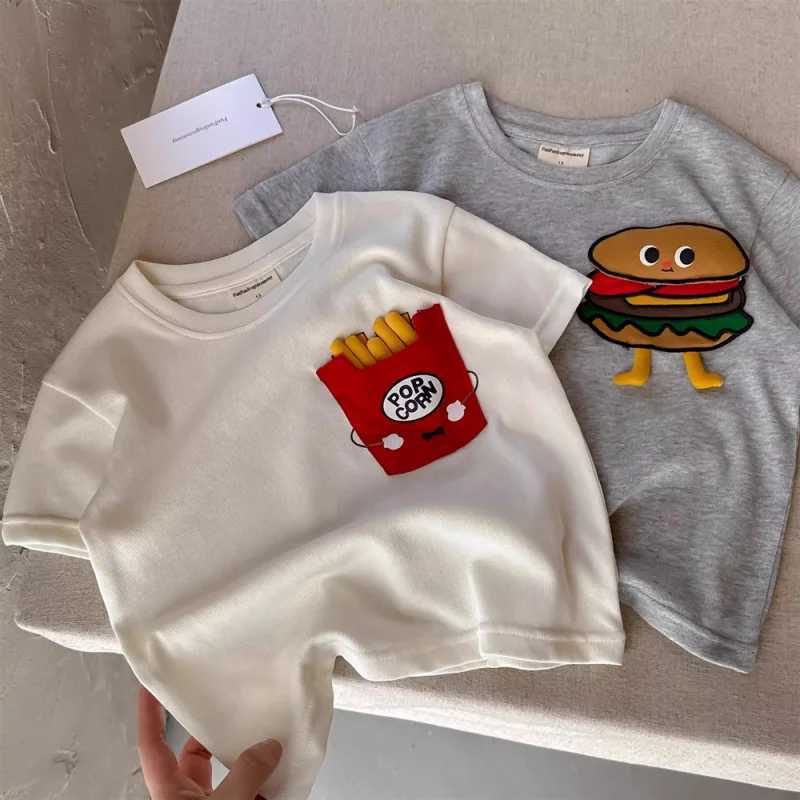Childrens Short Sleeve Summer Boys and Girls Japanese Style 3D French Fries Burger Trendy Baby Toddler Fashionable T-shirt T250603