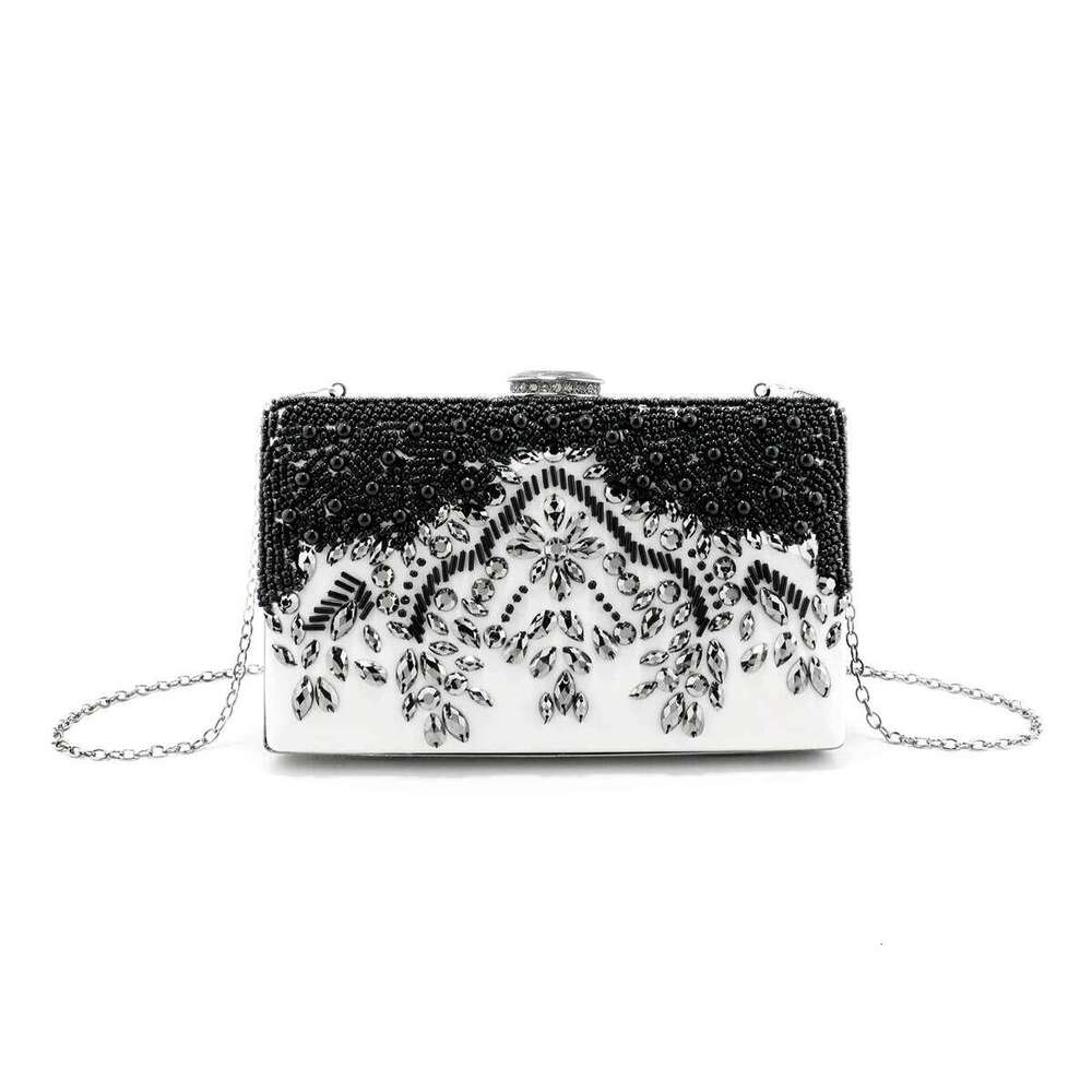 PU Beading Fashion Evening Bags Black Color Party Small Day Clutch One Side Pearl Embroidery Wedding Handbags Purse